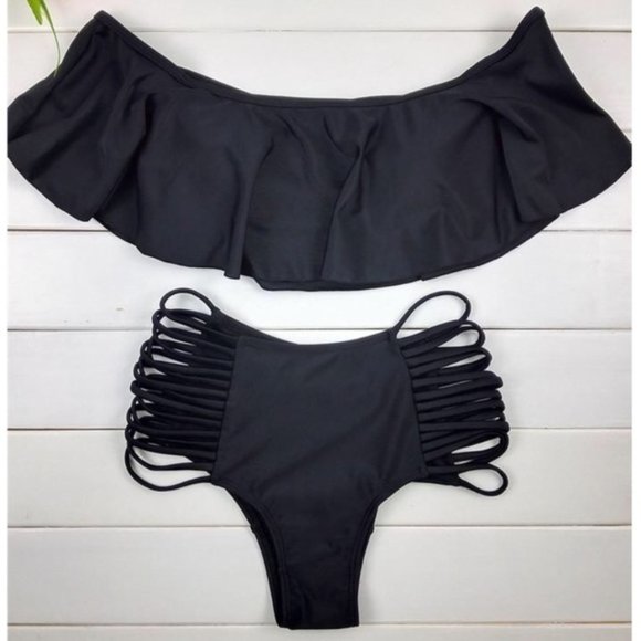 Off shoulder two pieces bikini set black brand new - Picture 5 of 6